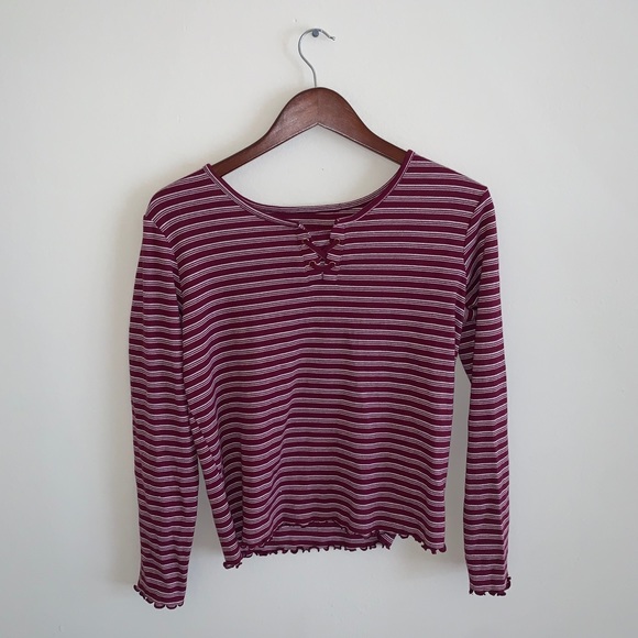 Justice Maroon Striped Long Sleeve Top - Picture 3 of 8
